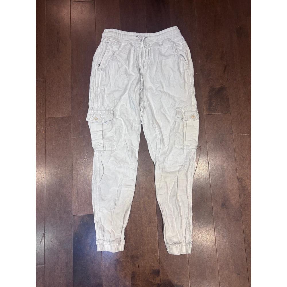 American Eagle Womens Cargo Jogger Pants Light Gray Elastic Waist Size Medium